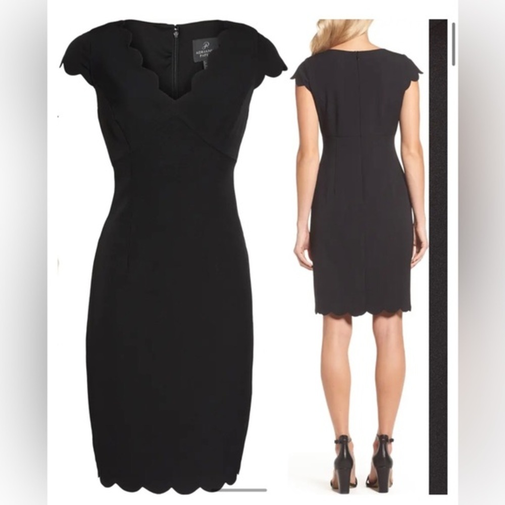 Adrianna papell black scalloped edge evening elegant formal sheath dress‎ size 2